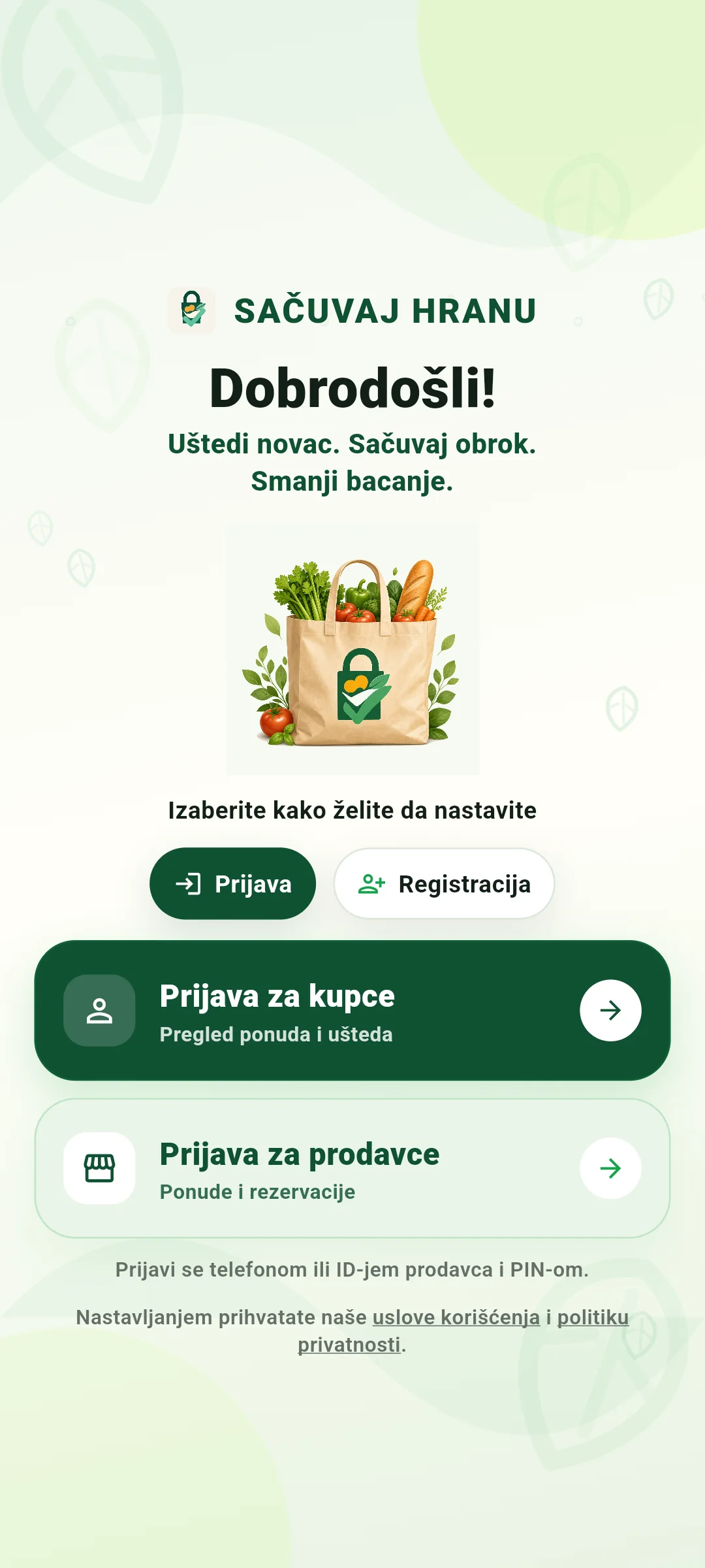 Sačuvaj Hranu ekran za prijavu